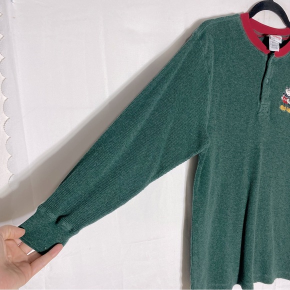 Disney Green Waffle Long Sleeve Thermal Shirt W Embroidered Mickey S - Picture 9 of 13